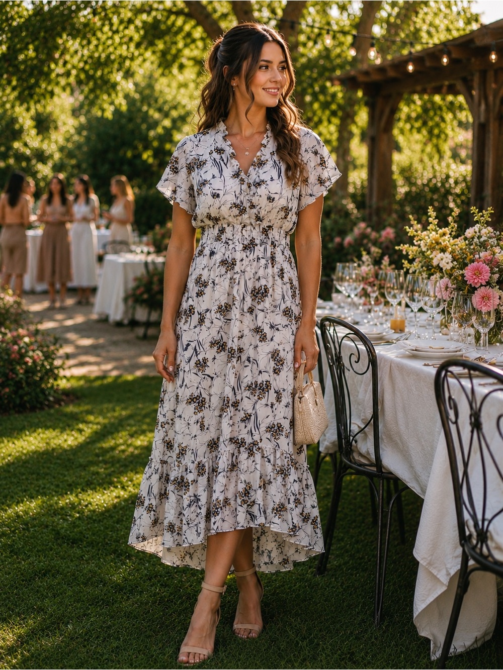 Cottage Romantic Boho Floral Midi Dress – Size L